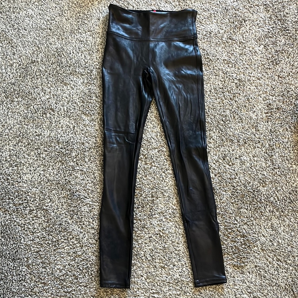 Black Faux Leather Spanx Leggings. Worn one time, basically new!